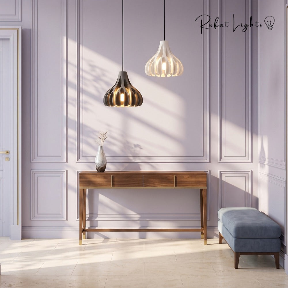 Trendy Macaron Resin Pendant Lamps pair in a hallway