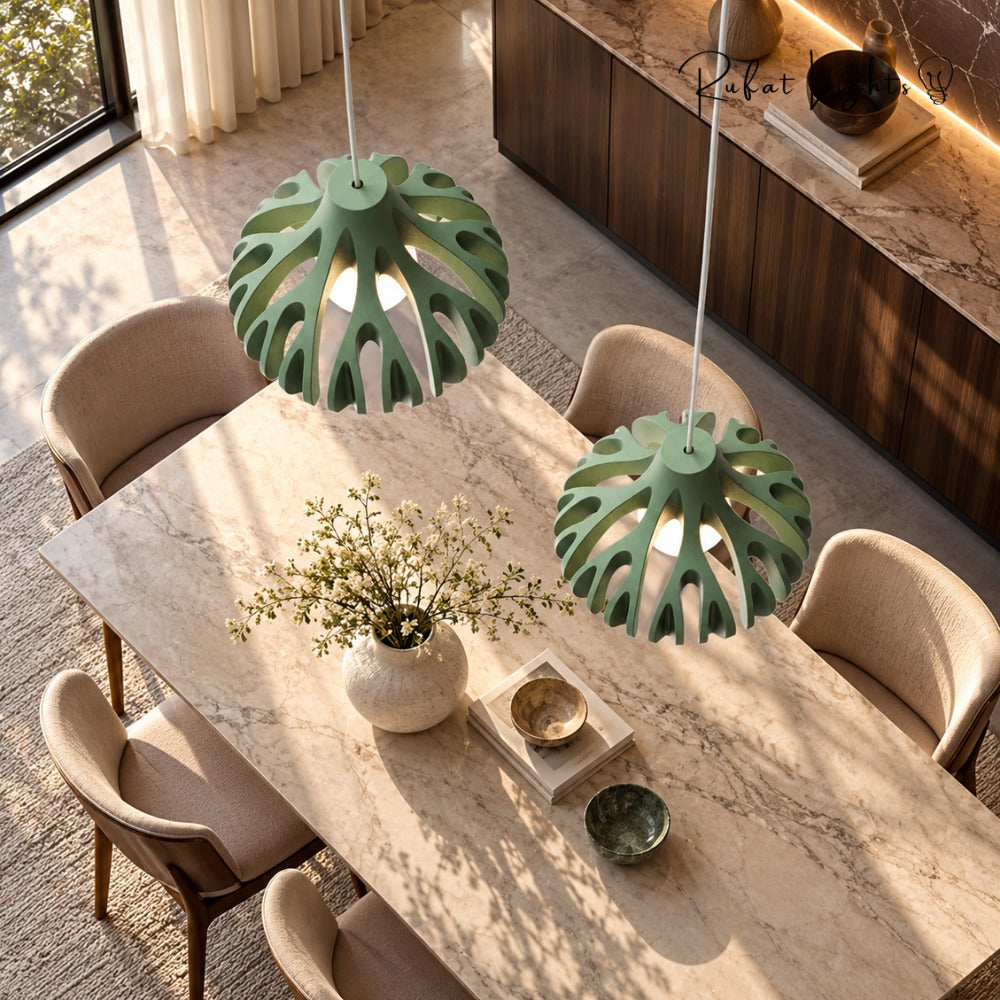 Trendy Macaron Resin Pendant Lamps Green over a dining table