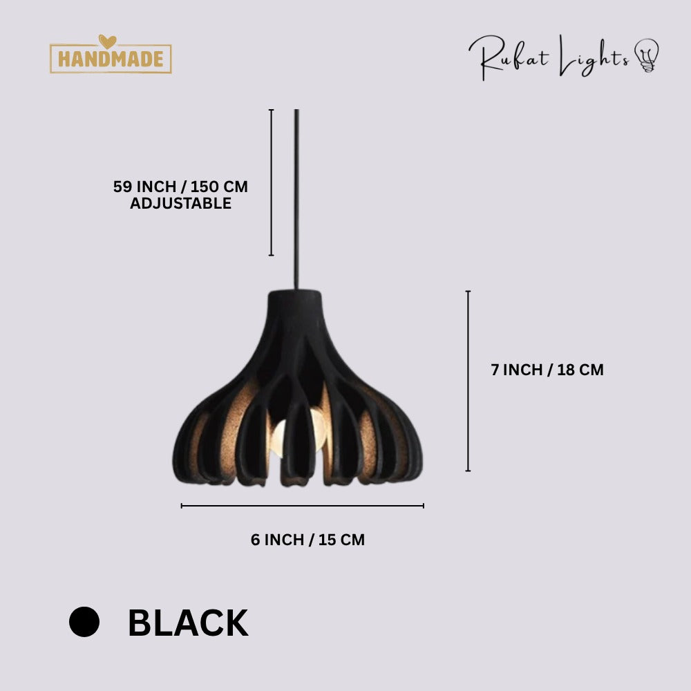 Trendy Macaron Resin Pendant Lamps Black dimensions: 6 in (15 cm) wide, 7 in (18 cm) high, 59 in (150 cm) adjustable hanging length