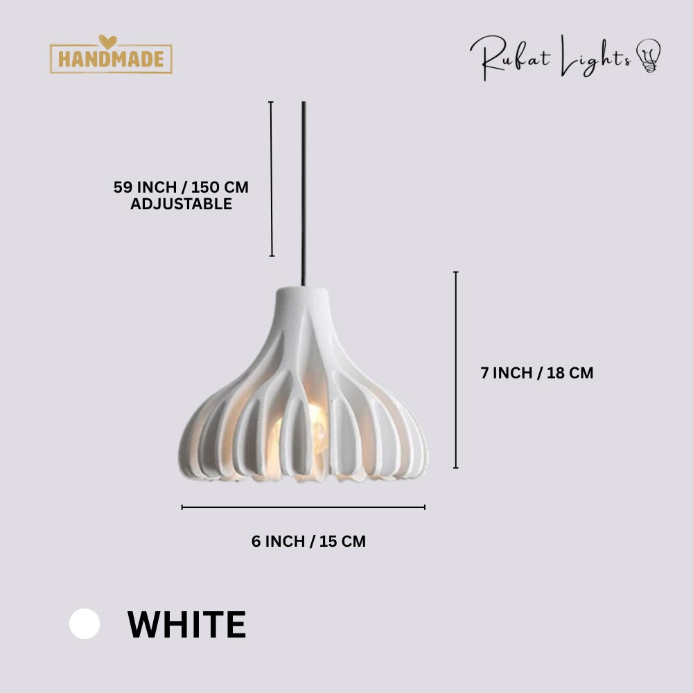 Trendy Macaron Resin Pendant Lamps White dimensions: 6 in (15 cm) wide, 7 in (18 cm) high, 59 in (150 cm) adjustable hanging length