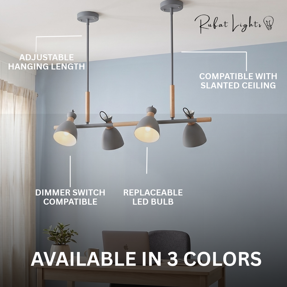 Vintage Wood Chandelier Lights features: adjustable hanging length, compatible with slanted ceiling, dimmer switch compatible, replaceable LED bulb