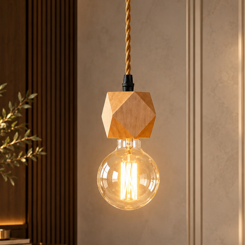 Vintage Wooden Hanging Socket Pendant Light Hexagon wood socket with globe bulb
