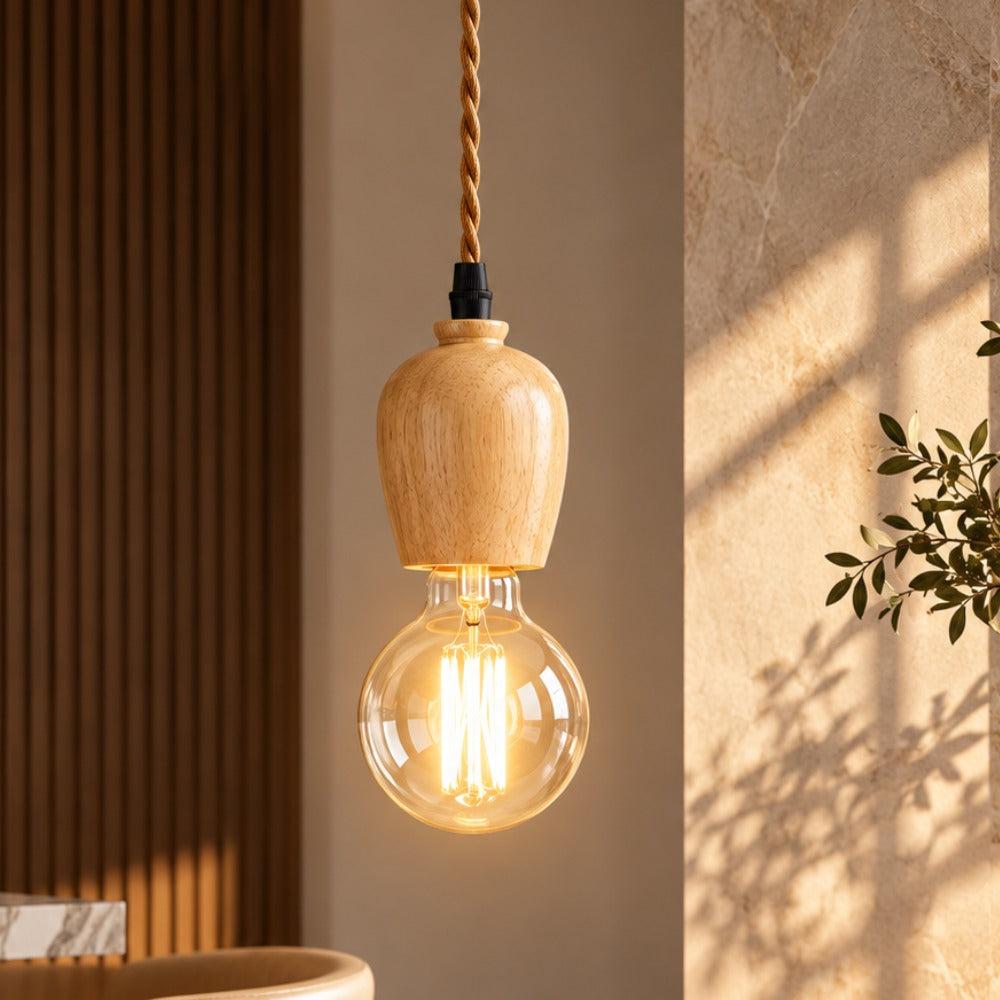 Vintage Wooden Hanging Socket Pendant Light Big Drop wood socket