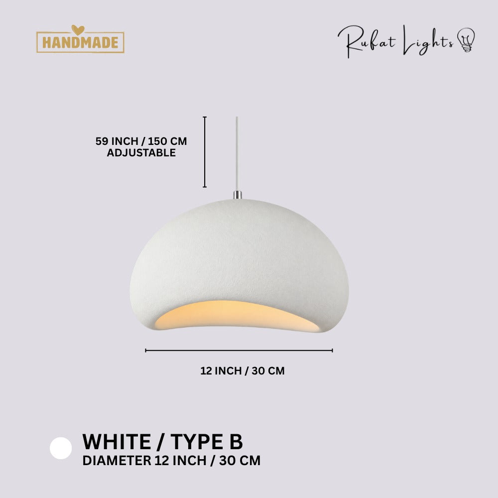 Wabi-Sabi Scandinavian Style Pendant Lights White Type B dimensions: 12 in (30 cm) diameter, 59 in (150 cm) adjustable hanging length