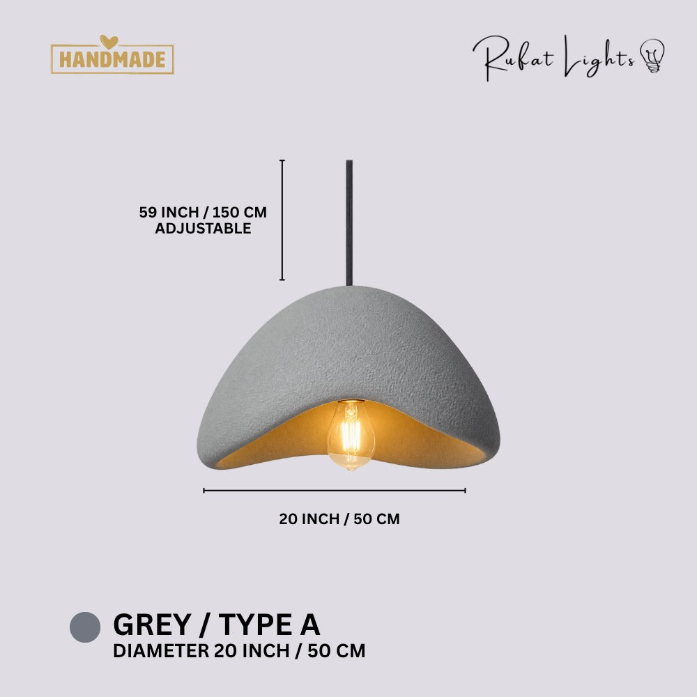 Wabi-Sabi Scandinavian Style Pendant Lights Grey Type A dimensions: 20 in (50 cm) diameter, 59 in (150 cm) adjustable hanging length