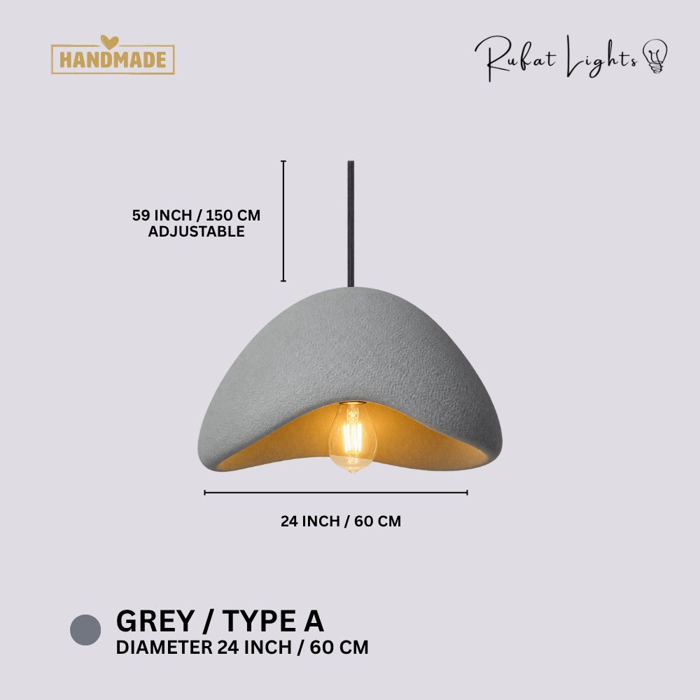 Wabi-Sabi Scandinavian Style Pendant Lights Grey Type A dimensions: 24 in (60 cm) diameter, 59 in (150 cm) adjustable hanging length
