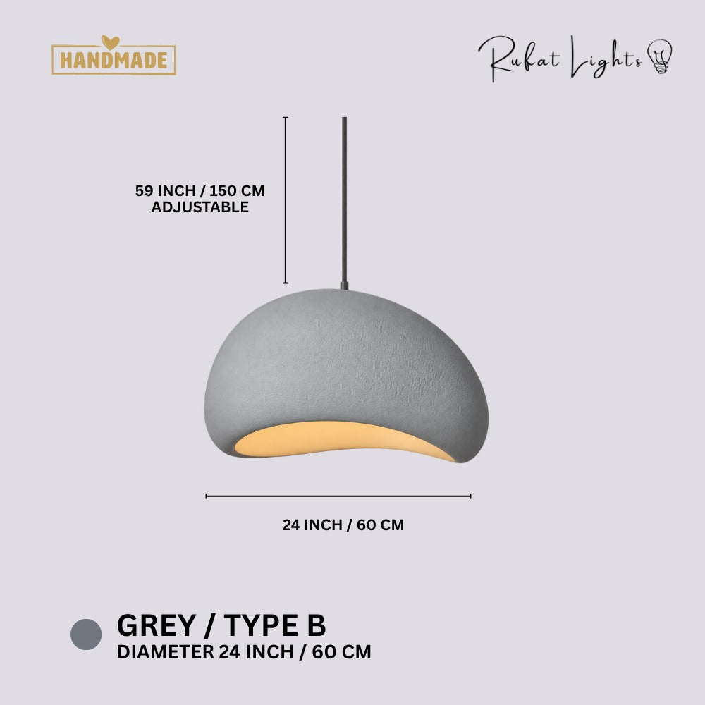 Wabi-Sabi Scandinavian Style Pendant Lights Grey Type B dimensions: 24 in (60 cm) diameter, 59 in (150 cm) adjustable hanging length