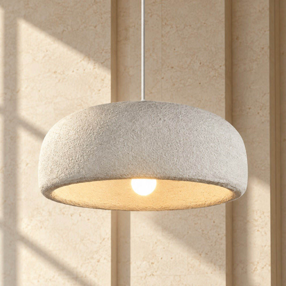 Japanese Style Wabi Sabi Polystyrene Pendant Lamp against a warm wall