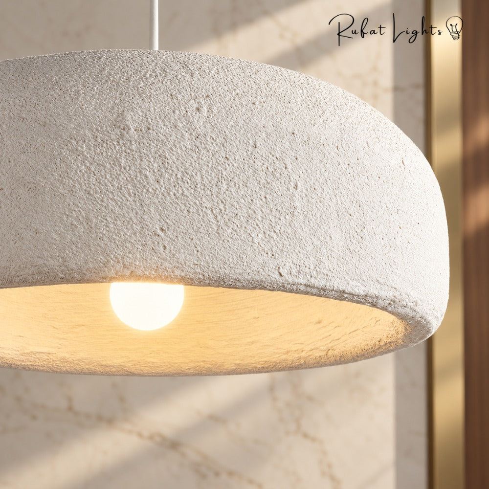 Japanese Style Wabi Sabi Polystyrene Pendant Lamp textured shade close-up