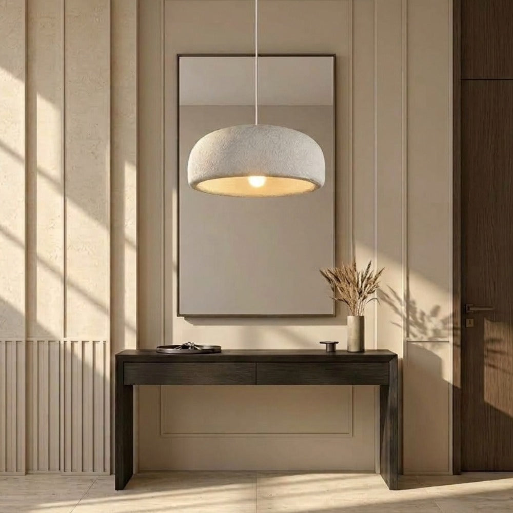 Japanese Style Wabi Sabi Polystyrene Pendant Lamp above a console table