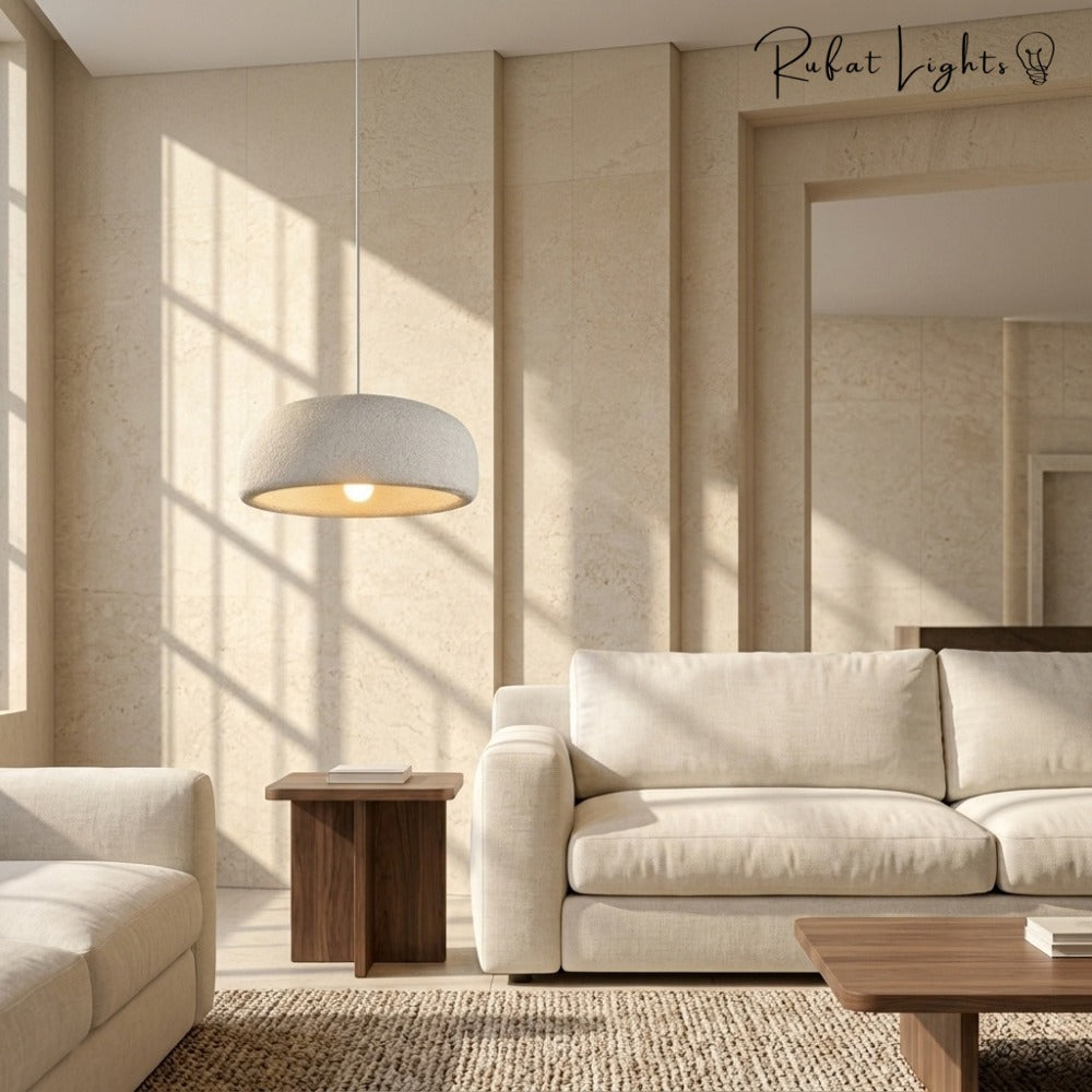 Japanese Style Wabi Sabi Polystyrene Pendant Lamp in a living room