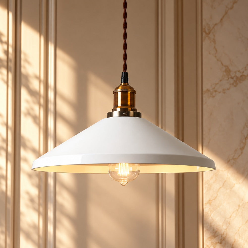 White Kitchen Pendant Light Fixture white cone shade with brass socket