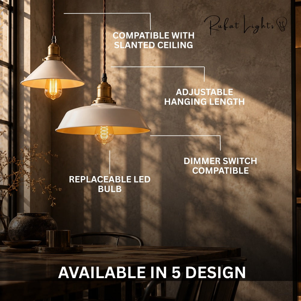 White Kitchen Pendant Light Fixture features: compatible with slanted ceiling, adjustable hanging length, dimmer switch compatible, replaceable LED bulb, available in 5 designs