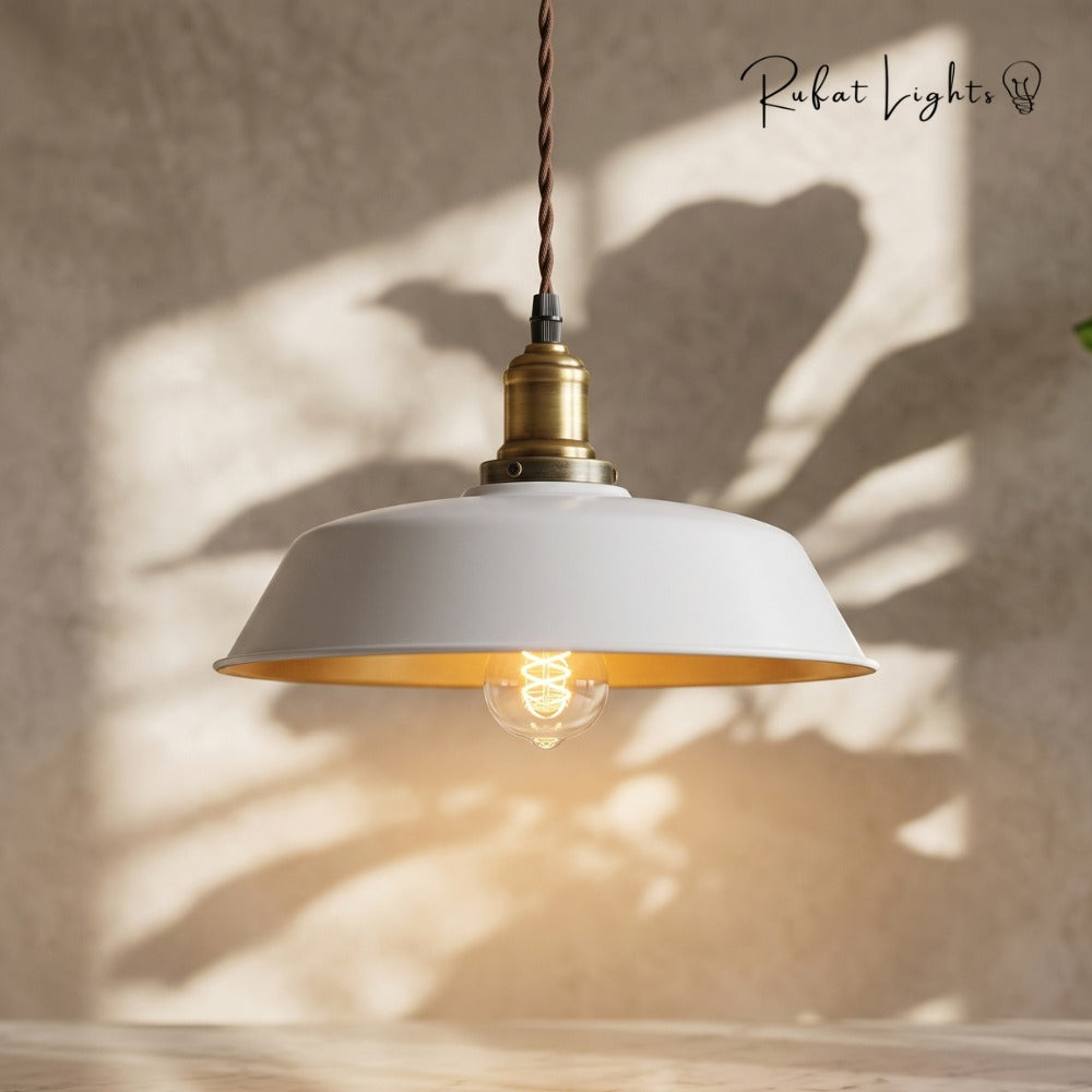 White Kitchen Pendant Light Fixture dome shade with leaf shadows