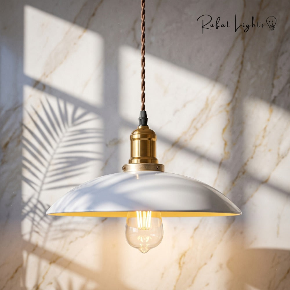 White Kitchen Pendant Light Fixture dome shade against marble