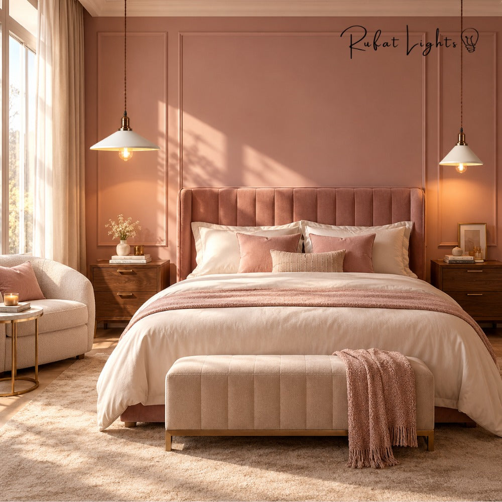 White Kitchen Pendant Light Fixture pair beside a bed