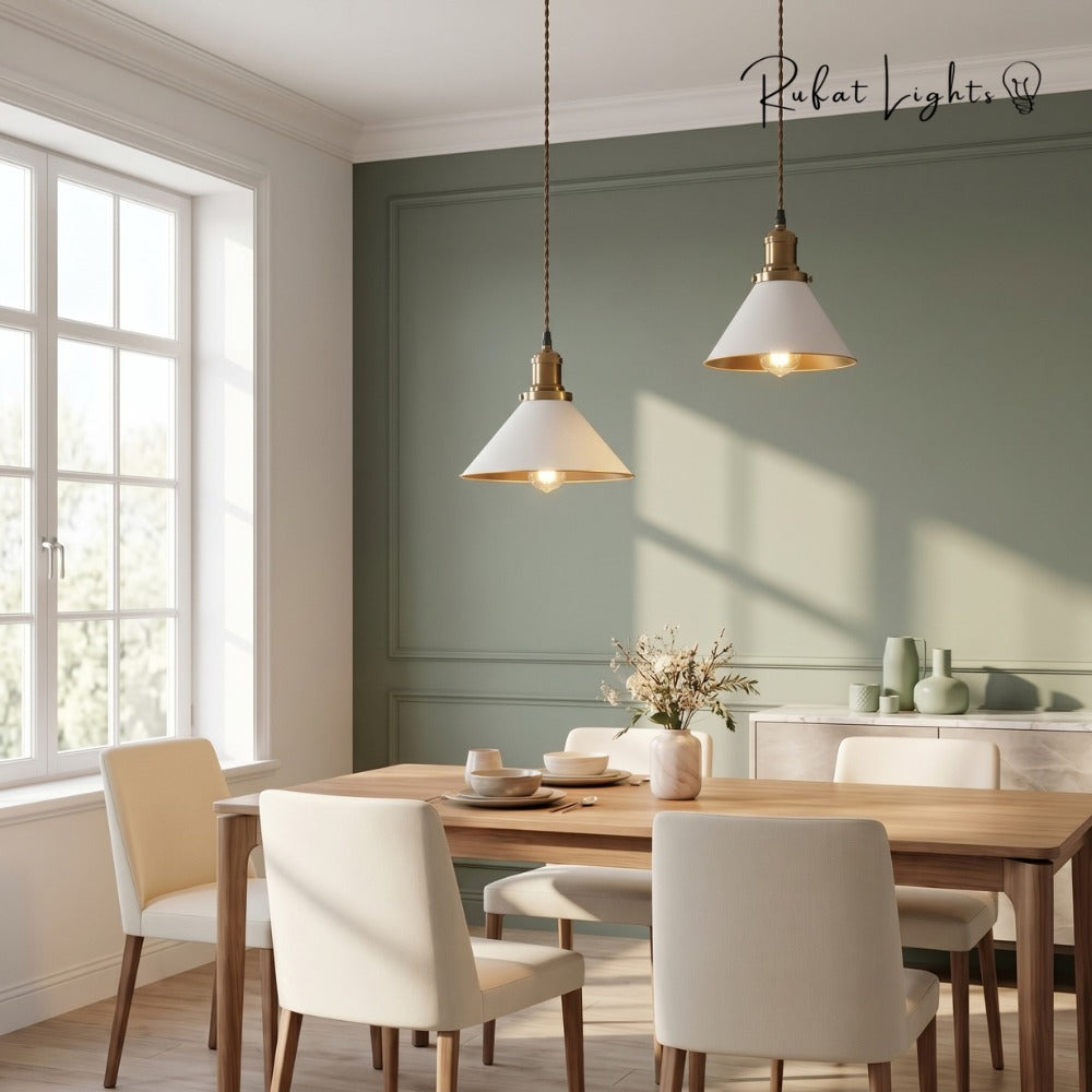 White Kitchen Pendant Light Fixture over a dining table