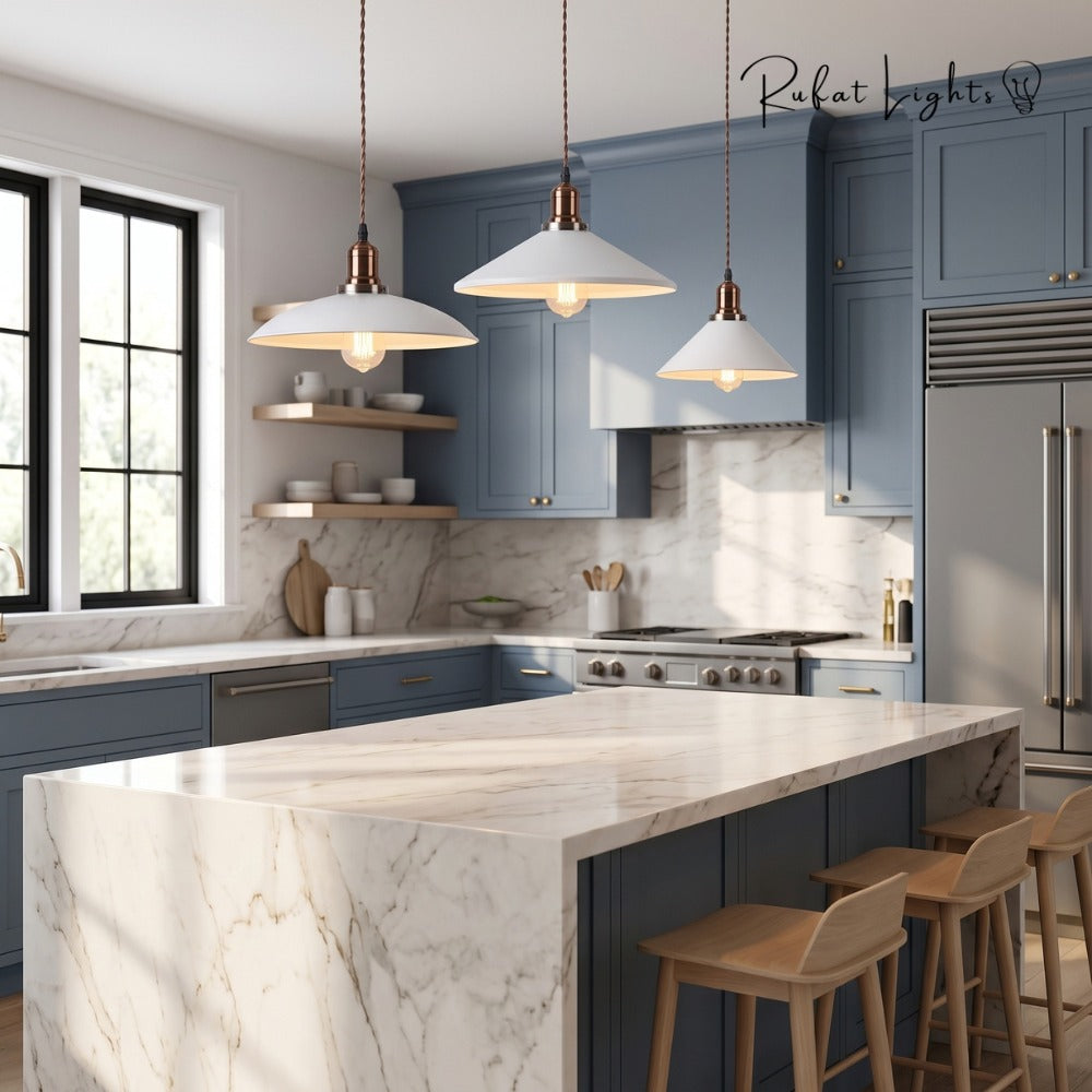 White Kitchen Pendant Light Fixture over a kitchen island