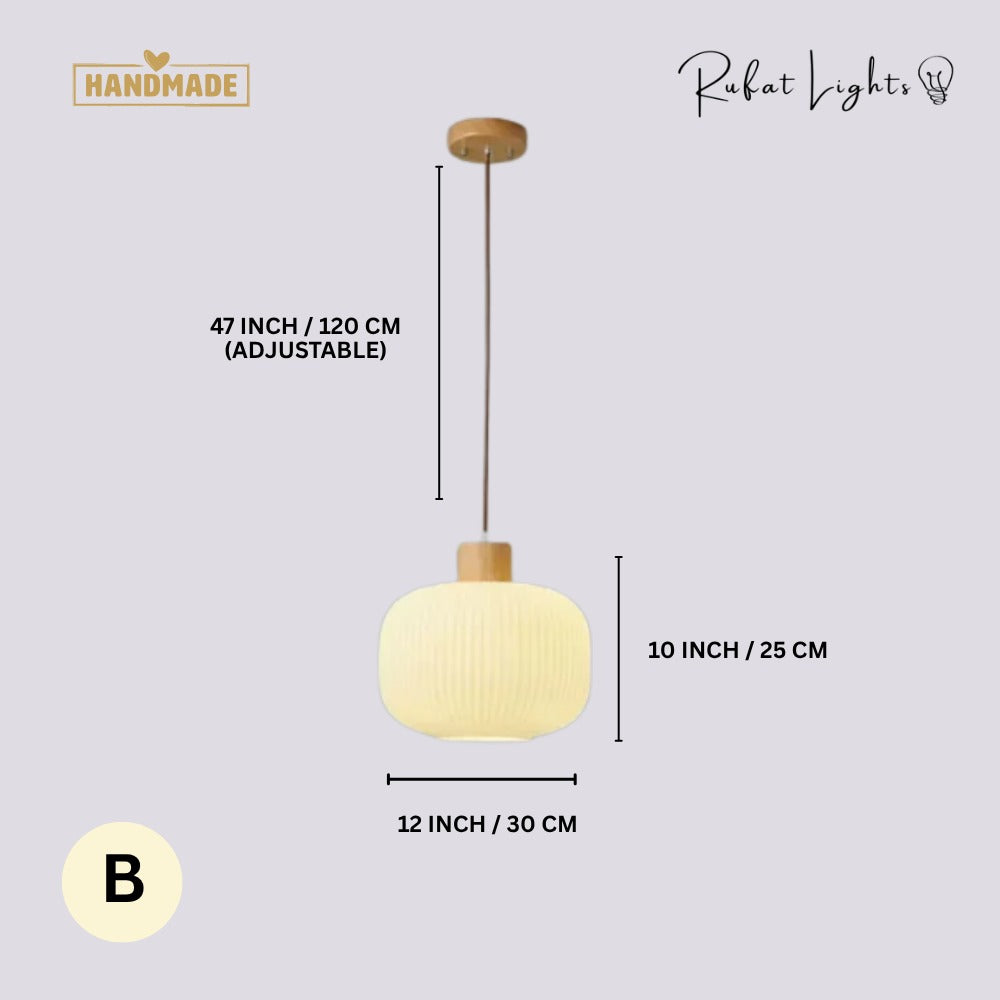White Loft Glass Lampshade Pendant Lamp B dimensions: 12 in (30 cm) wide, 10 in (25 cm) high, 47 in (120 cm) adjustable hanging length