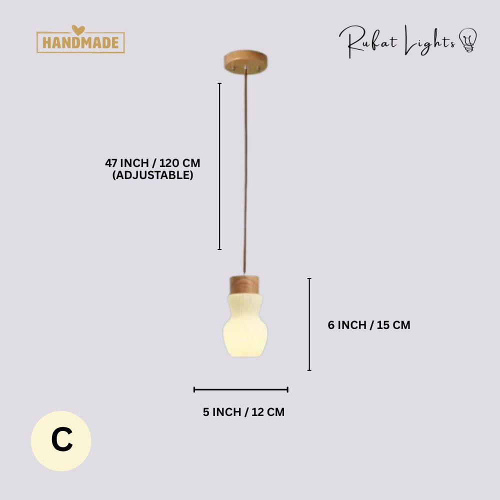 White Loft Glass Lampshade Pendant Lamp C dimensions: 5 in (12 cm) wide, 6 in (15 cm) high, 47 in (120 cm) adjustable hanging length