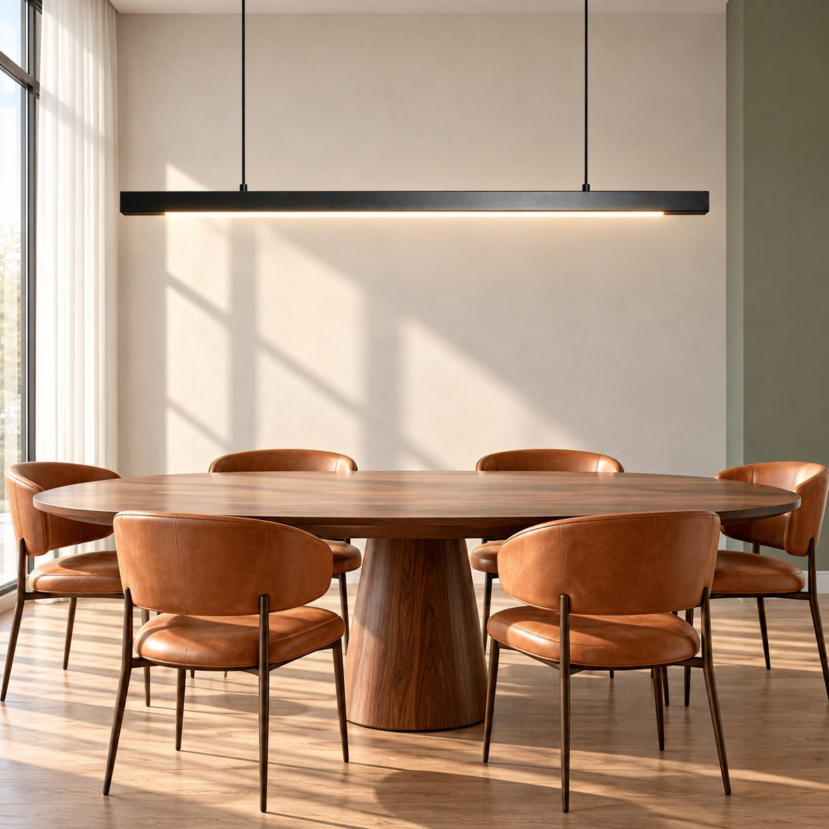 Wood Linear Suspension Chandelier Black White black above a dining table