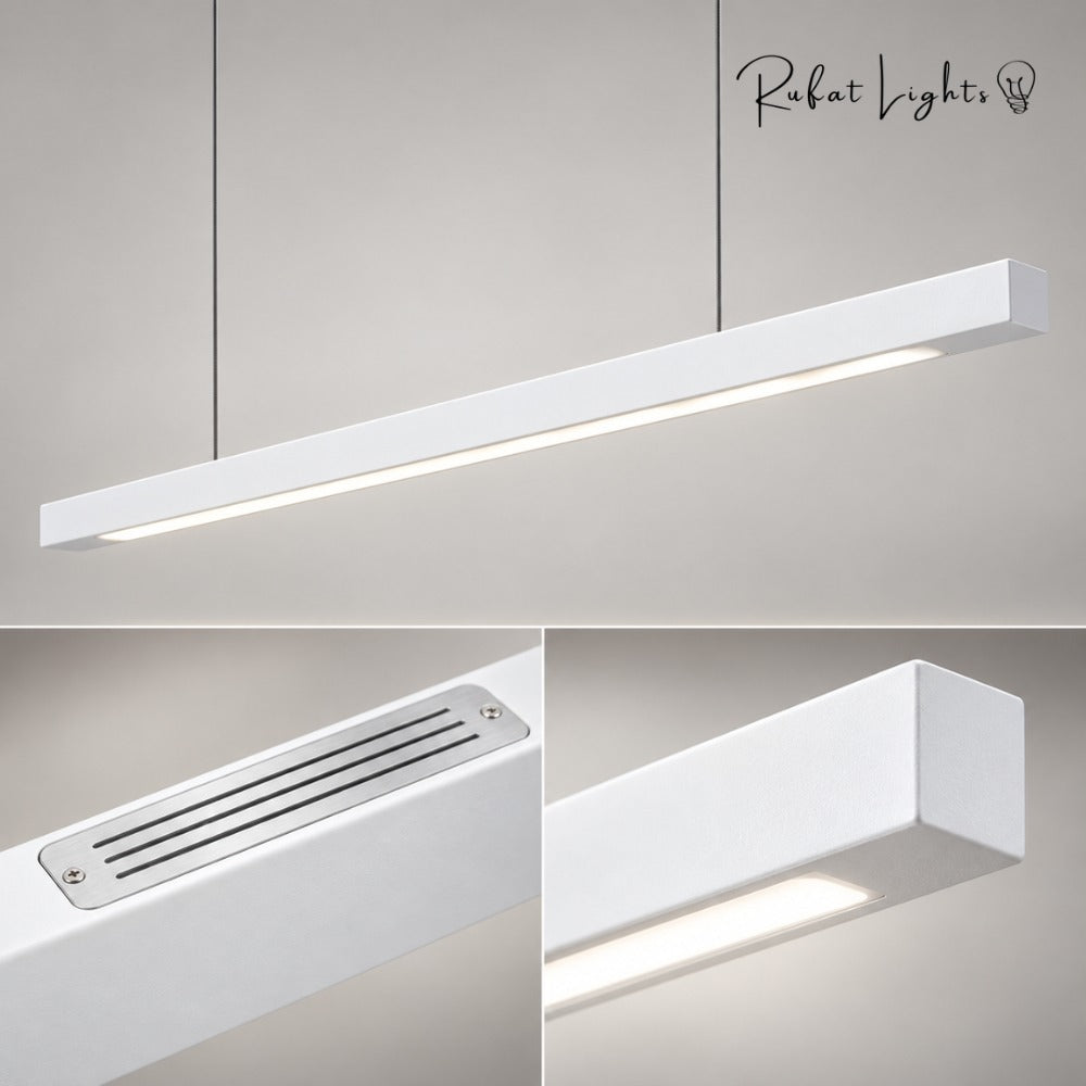 Wood Linear Suspension Chandelier Black White white body and diffuser details