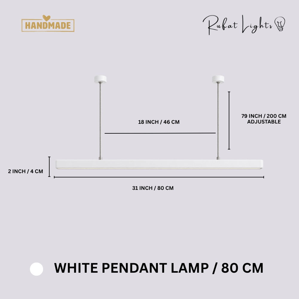 Wood Linear Suspension Chandelier Black White White 80 cm dimensions: 31 in (80 cm) long, 2 in (4 cm) high, 79 in (200 cm) adjustable hanging length