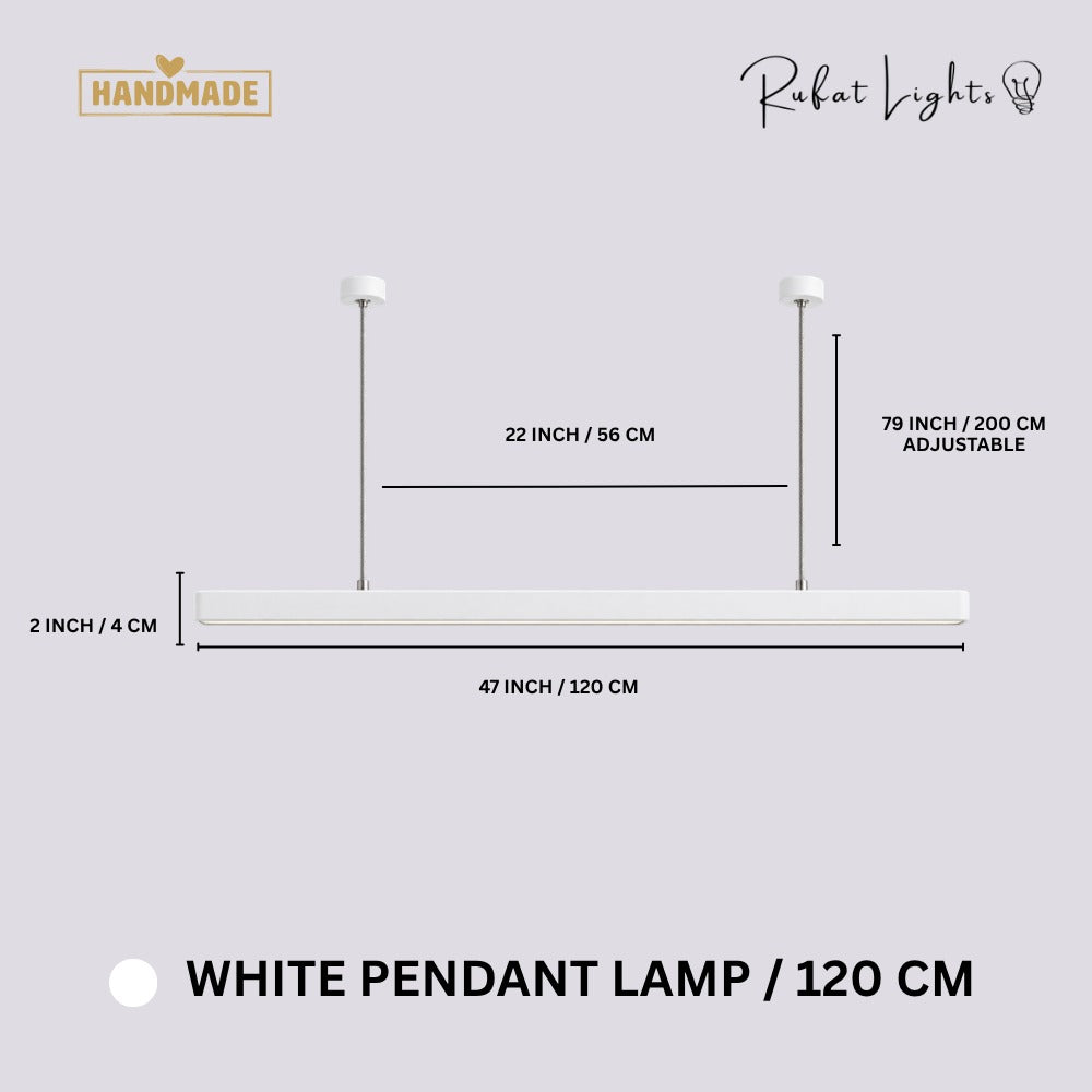 Wood Linear Suspension Chandelier Black White White 120 cm dimensions: 47 in (120 cm) long, 2 in (4 cm) high, 79 in (200 cm) adjustable hanging length
