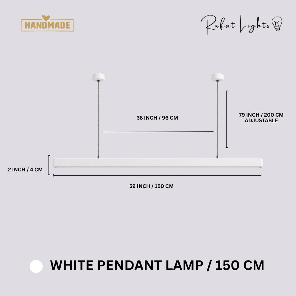 Wood Linear Suspension Chandelier Black White White 150 cm dimensions: 59 in (150 cm) long, 2 in (4 cm) high, 79 in (200 cm) adjustable hanging length