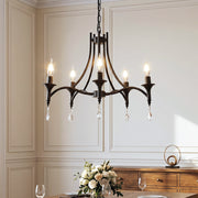 Wrought Iron Crystal 5 Heads Chandelier Lamp in a dining room