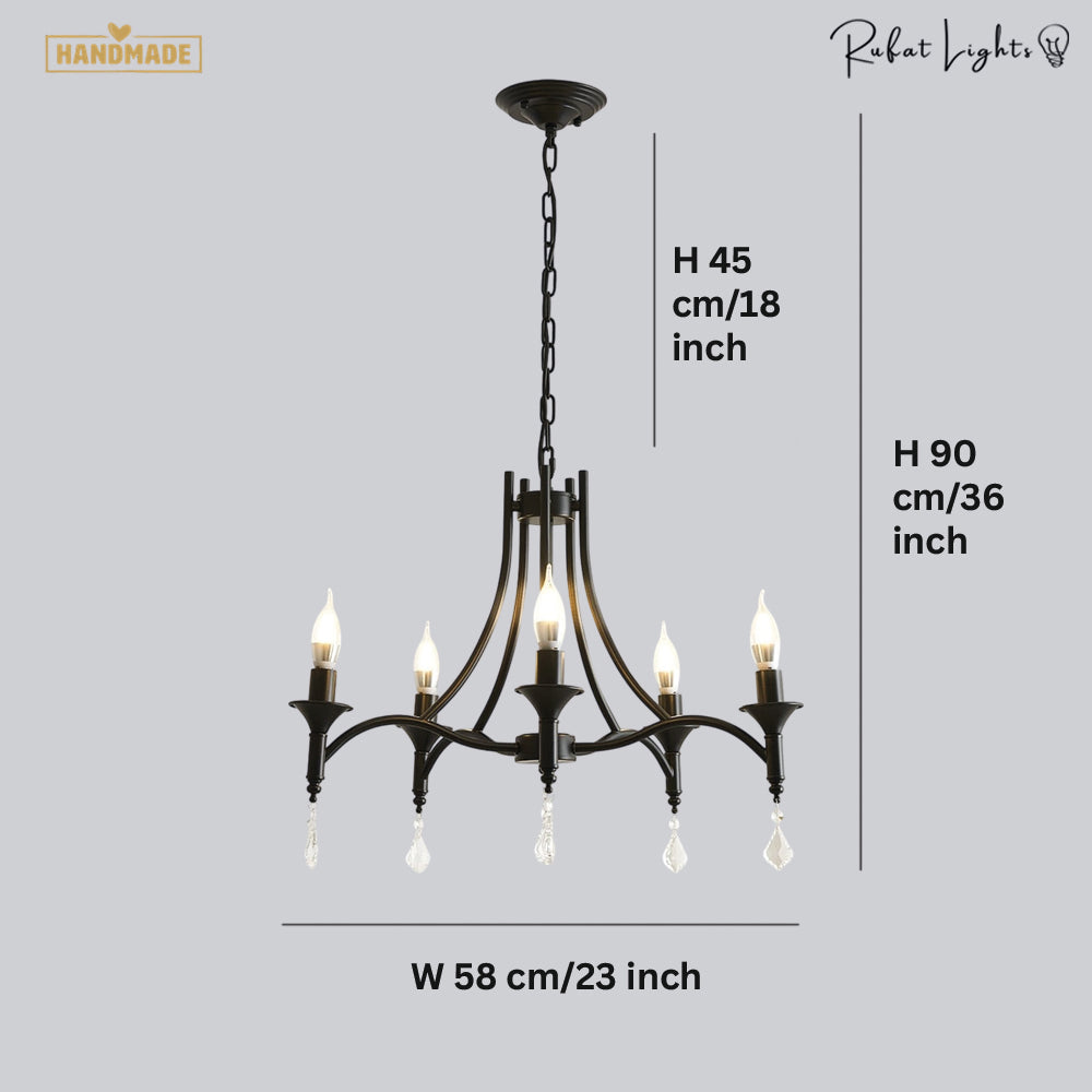 Wrought Iron Crystal 5 Heads Chandelier Lamp dimensions