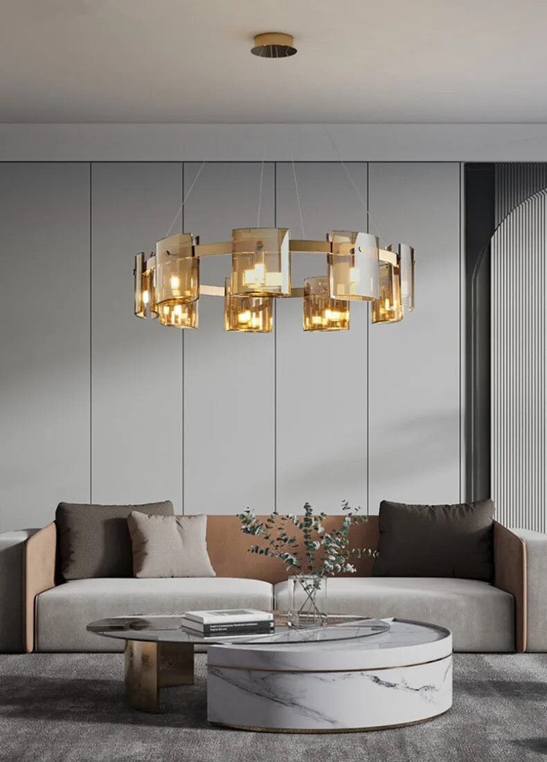Scandinavian Square Glass Round Ceiling Chandelier