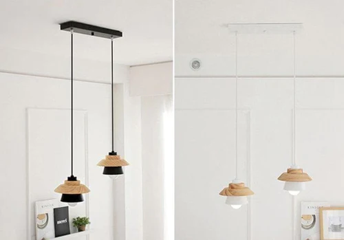 LED Pendant Light with Wood and Metal Layers