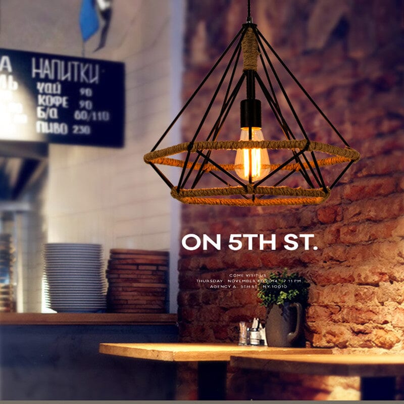 Vintage Shade Metal And Hemp Rope Pendant Light