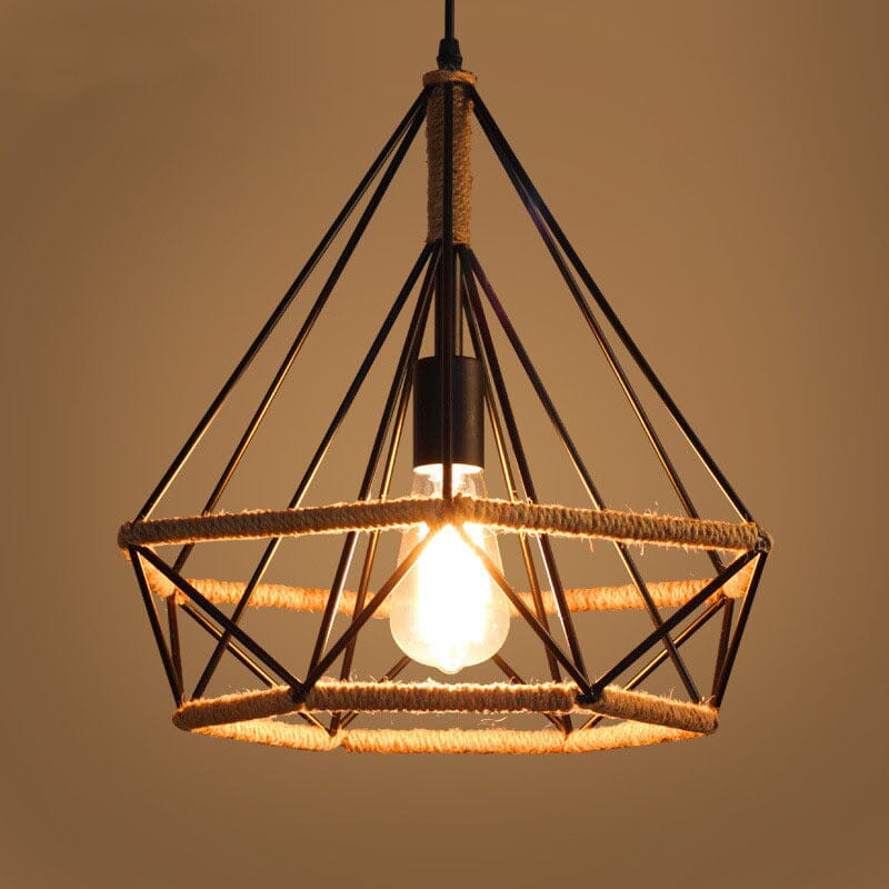 Vintage Shade Metal And Hemp Rope Pendant Light