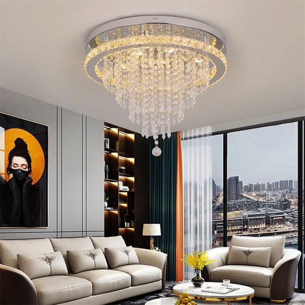 Recessed Stainless Steel K9 Crystal Round Chandelier