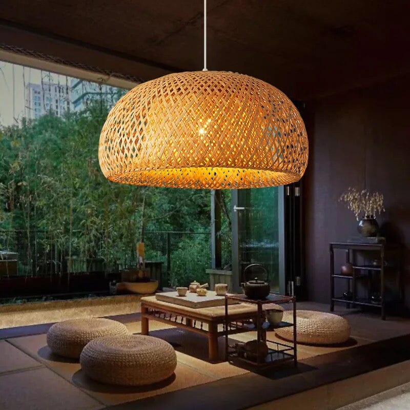 Handmade Vintage Bamboo Semicircle Pendant Lamp