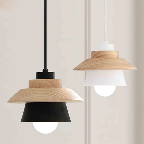LED Pendant Light with Wood and Metal Layers