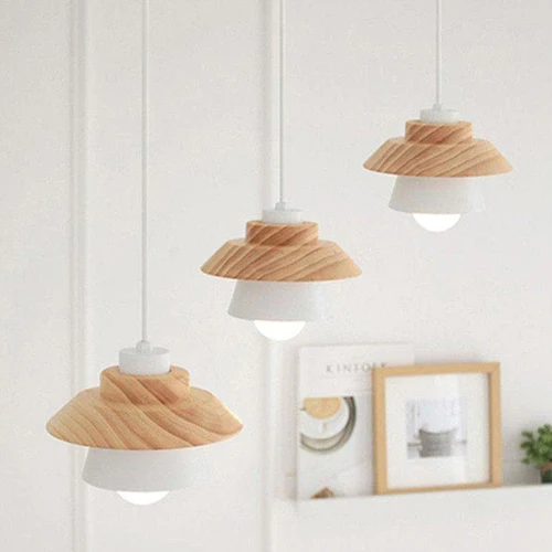 LED Pendant Light with Wood and Metal Layers