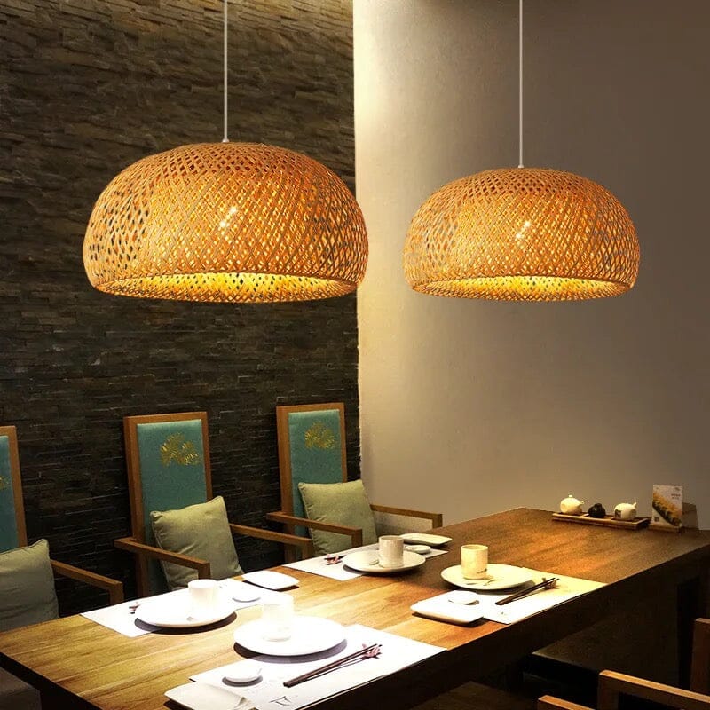 Handmade Vintage Bamboo Semicircle Pendant Lamp