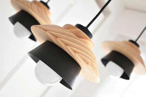 LED Pendant Light with Wood and Metal Layers