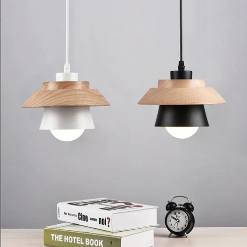 LED Pendant Light with Wood and Metal Layers