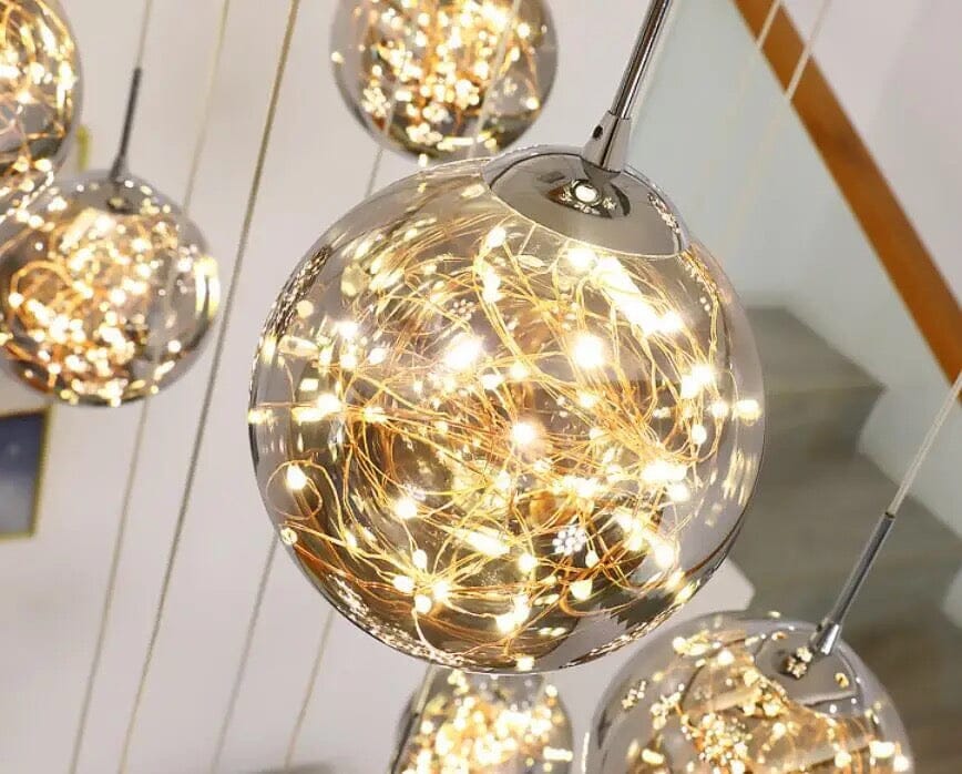 Modern Spiral Stair Glass Ball String Chandelier