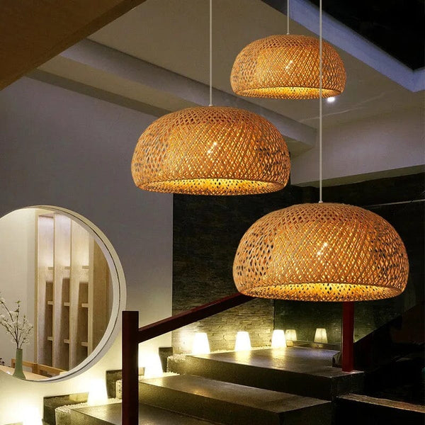 Handmade Vintage Bamboo Semicircle Pendant Lamp