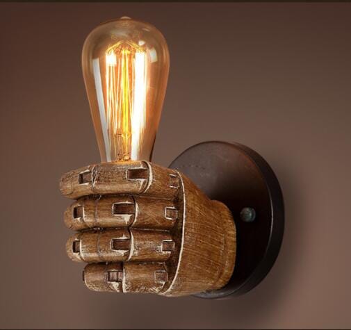 American Vintage Wood Hand Model Wall Lamps