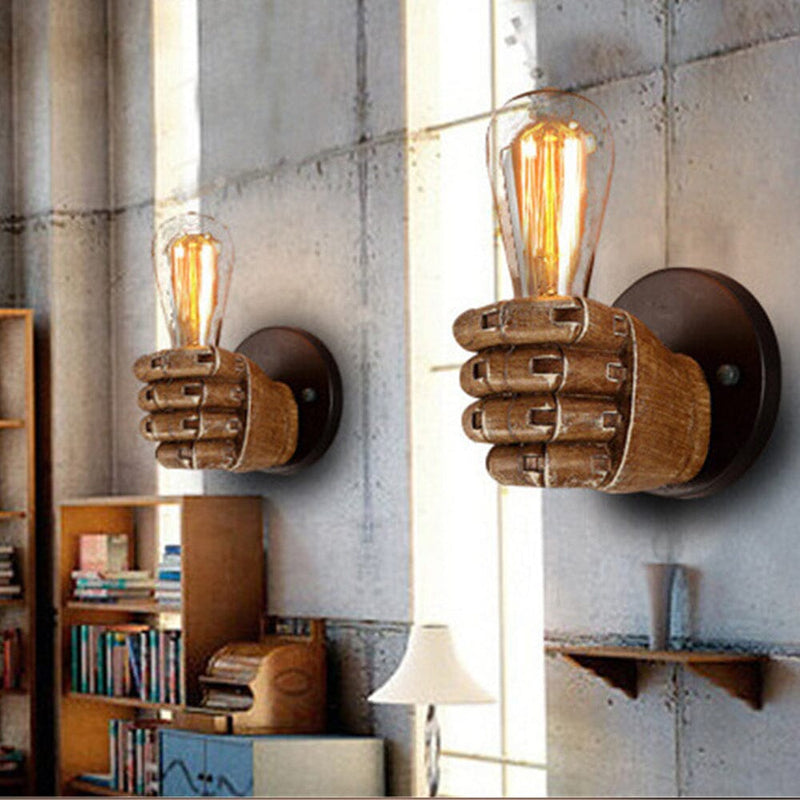 American Vintage Wood Hand Model Wall Lamps