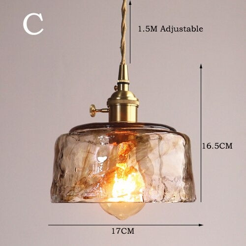 Modern Brass Amber Glass Pendant Light