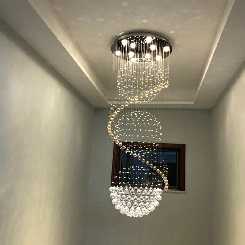 Modern Long LED Spiral Living Crystal Chandeliers