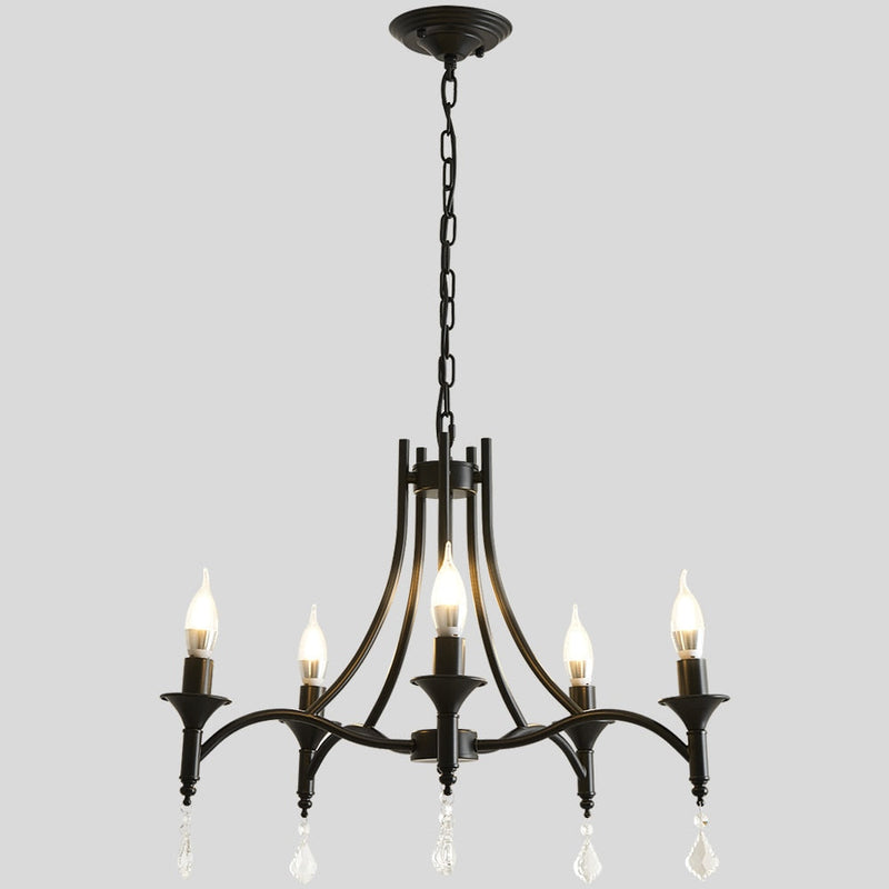 Wrought Iron Crystal 5 Heads Chandelier Lamp
