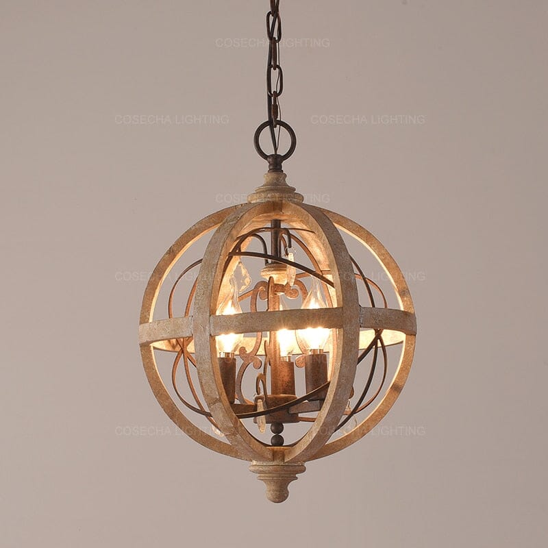 Antique Round Sphere Wooden Pendant Lamp